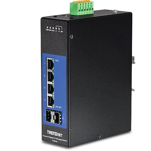 TRENDnet TI-G642I 6-Port Industrial Gigabit L2 Managed DIN-Rail Switch, 4 x Gigabit Ports, 2 x SFP Slots, DIN-Rail Mount, IP30, VLAN, QOS, LACP, STP/RSTP, Bandwidth Management, Lifetime Protection, TI-G642I