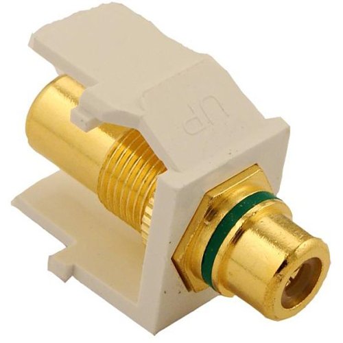 Leviton 40830-BWV RCA Feedthrough QuickPort Connector, Gold-Plated, Green Stripe, White Housing