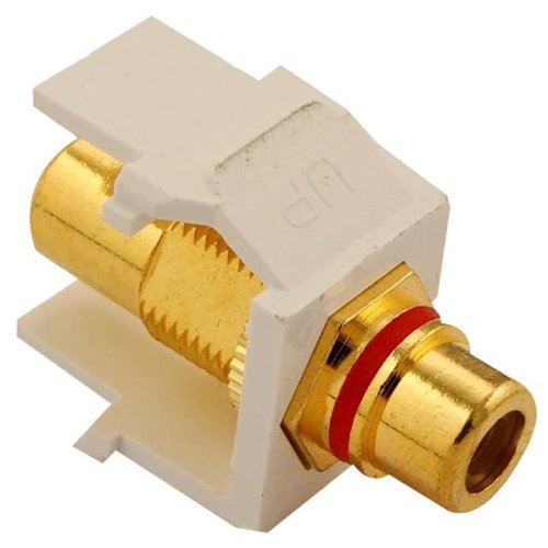 Leviton 40830-BWR RCA Feedthrough QuickPort Connector, Gold-Plated, Red Stripe, White Housing