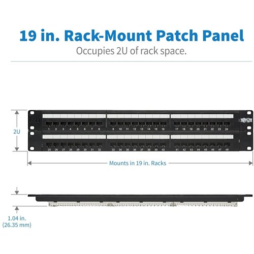 Tripp Lite N252-048 48-Port CAT5 / CAT6 110 Patch Panel, 2U Rackmount, 568B, Ethernet RJ45, TAA