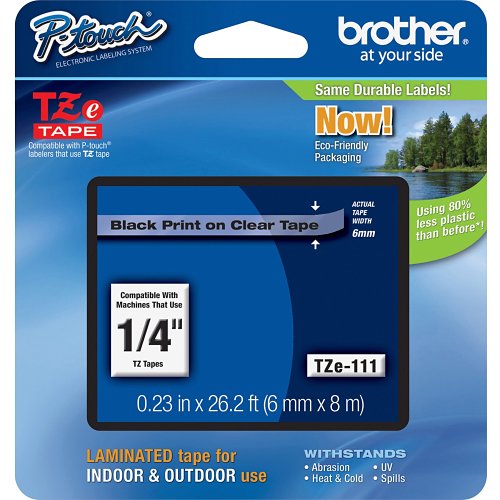 Brother TZE111 Black on Clear Laminated Tape 6 mm