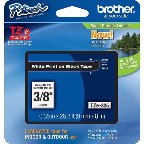Brother TZE325 White on Black Laminated Tape 9 mm
