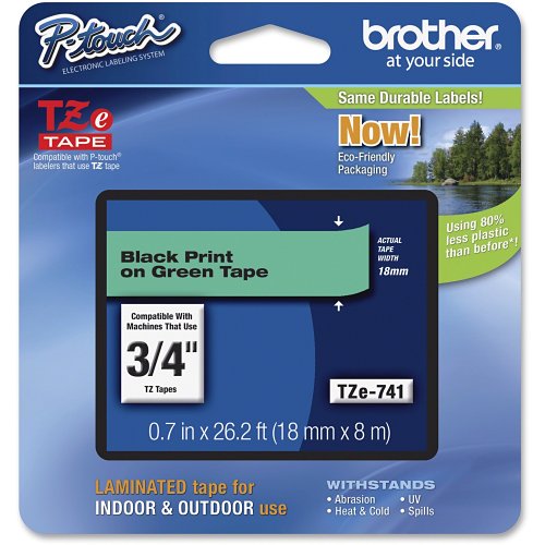 Brother TZE741 Black on Green tape for P-Touch 18mm