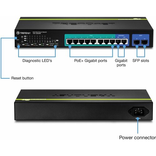 TRENDnet TPE-1020WS 10-Port Gigabit Web Smart PoE+ Switch, 20Gbps