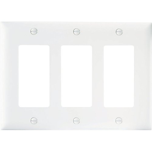 Pass & Seymour TP263W Trademaster Three-Gang Thermoplastic Decorator Wall Plate, White