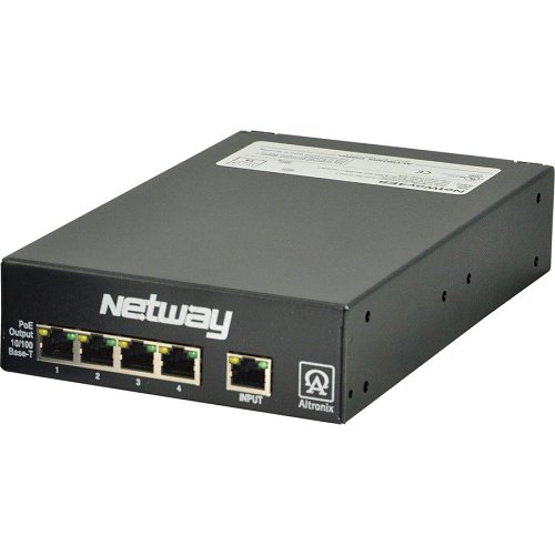 Altronix NetWay4ES Switch, 4 Port PoE/PoE+, Enables 4 IP Devices over 1 structured cable, Input Power PoE/PoE+/Hi-PoE, Typically used with Netway1D