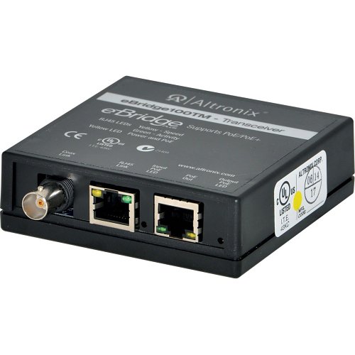 Altronix eBridge100TM EoC or Long Range Ethernet Single Port Transceiver, 100Mbps, Passes PoE/PoE+, Requires Compatible Receiver