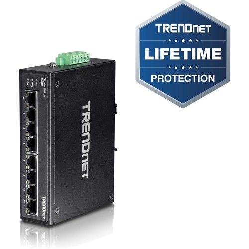 TRENDnet TI-G80 8-Port Hardened Industrial Gigabit Din-Rail Switch, 16 Gbps Switching Capacity, Ip30 Rated Metal Housing (-40 To 167 ?F), Din-Rail & Wall Mounts Included, Lifetime Protection, Black, Ti-G80