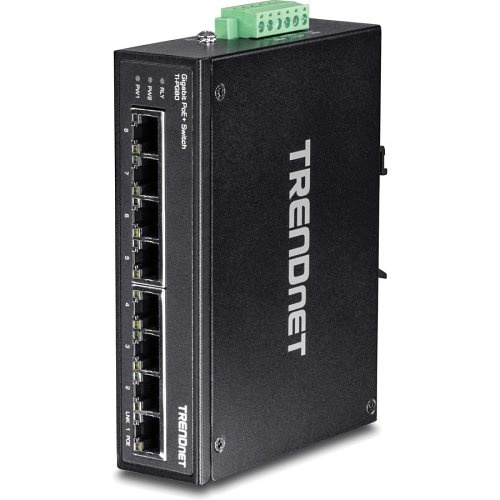 TRENDnet TI-PG80 8-Port Hardened Industrial Gigabit PoE+ DIN-Rail Switch, 16Gbps