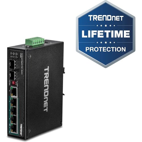 TRENDnet TI-PG62 6-Port Industrial Gigabit PoE+ DIN-Rail Switch 12-56 V, 12Gbps