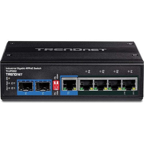 TRENDnet TI-UPG62 6-Port Hardened Industrial Gigabit Ultra POE Din-Rail Switch