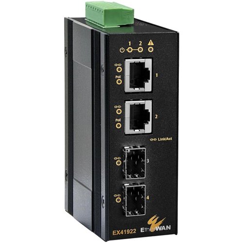 EtherWAN EX41922-T Hardened Unmanaged 2-port 10/100/1000BASE PoE+2-port 100/1000 SFP Ethernet Switch