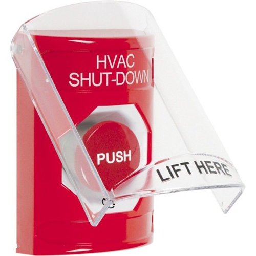 STI SS2021HV-EN Red Indoor Only Flush or Surface Turn-to-Reset Stopper Station with HVAC SHUT DOWN