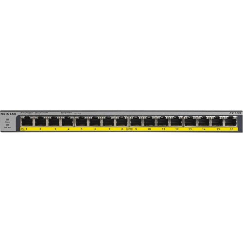 Netgear GS116PP 16-Port Gigabit Ethernet High-Power Unmanaged PoE+ Switch with FlexPoE (183W)