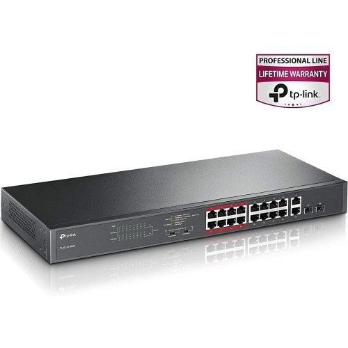 TP-Link TL-SL1218MP 16-Port 10/100 Mbps + 2-Port Gigabit Rackmount Switch with 16-Port PoE+