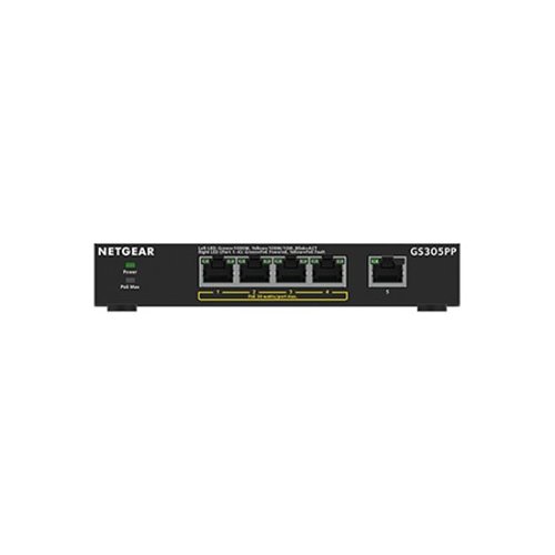 Netgear GS305PP 300 5-Port Gigabit Ethernet Unmanaged PoE Switch with 4 x PoE+, Desktop or Wall Mount