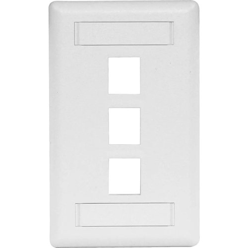 Hubbell IFP13W Phone/Data/Multimedia Face Plate, Face Plate, Rear-Loading, 3-Port, Single-Gang, White