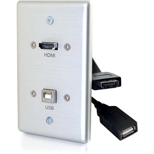 C2G CG39874 HDMI and USB Pass Through Single Gang Wall Plate, Brushed Aluminum