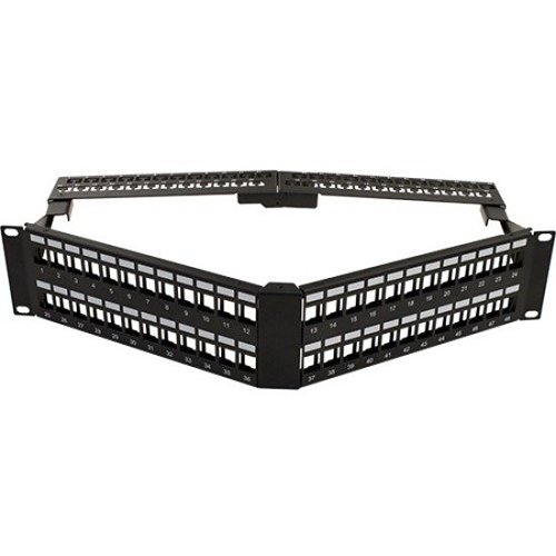 Vertical Cable 043-384/A/48 48-Port Blank Patch Panel V-Type with Cable Manager, Angled with Support Bar, Black