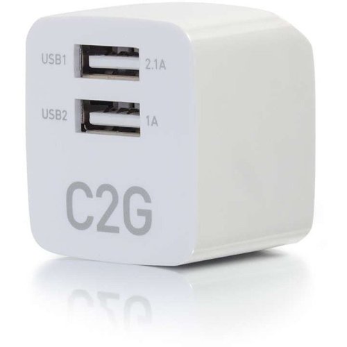C2G CG22322 2-Port USB Wall Charger, AC to USB Adapter, 5V 2.1A Output