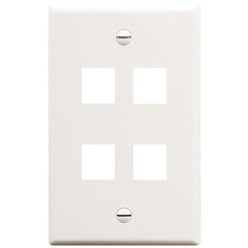 W Box 0E-FP4WH 4-Port Single Gang Faceplate, White, 2-Pack