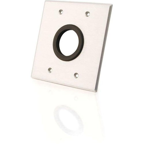 C2G CG40546 1.5" Grommet Cable Pass Through Double Gang Wall Plate, Brushed Aluminum