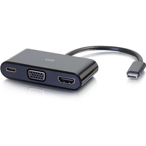 C2G CG26884 USB-C to 4K HDMI and VGA Multiport Adapter with Power Delivery up to 60W, Black