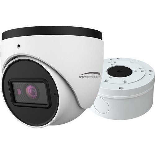 Speco O8VT2 8MP WDR Turret IP Camera with Analytics and Junction Box, NDAA Compliant, 2.8mm Lens, White
