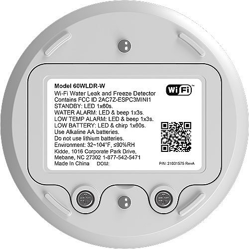 Kidde 60WLDR-W Smart Water Leak and Freeze Detector, Battery Operated, 2-in-1 Smart Alarm with App