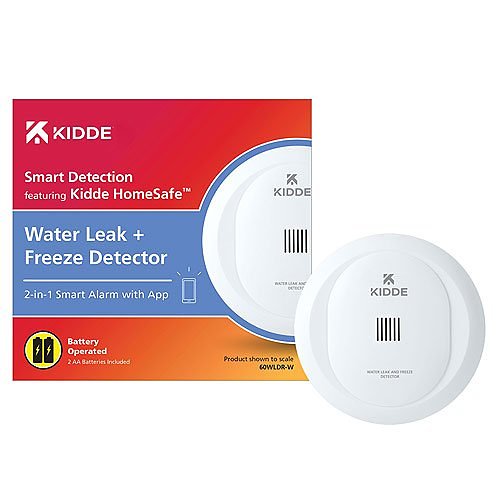 Kidde 60WLDR-W Smart Water Leak and Freeze Detector, Battery Operated, 2-in-1 Smart Alarm with App