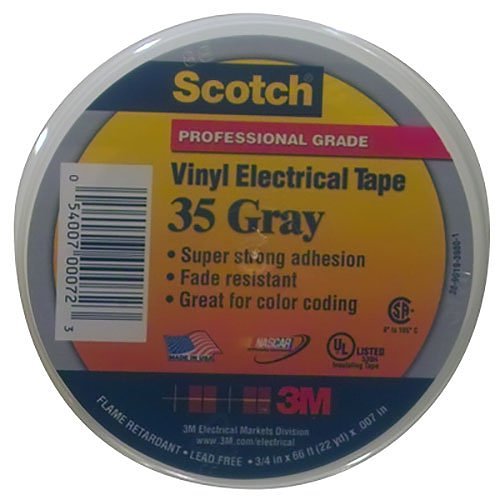 3M 80610834063 Scotch Vinyl Color Coding Electrical Tape 35, 3/4"x66', 10 Rolls/Carton, 100 Rolls/Case, Gray