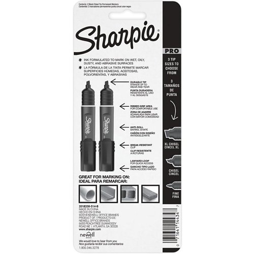 Sharpie 2018330 PRO Chisel Medium Black Permanent Marker, 2-Pack