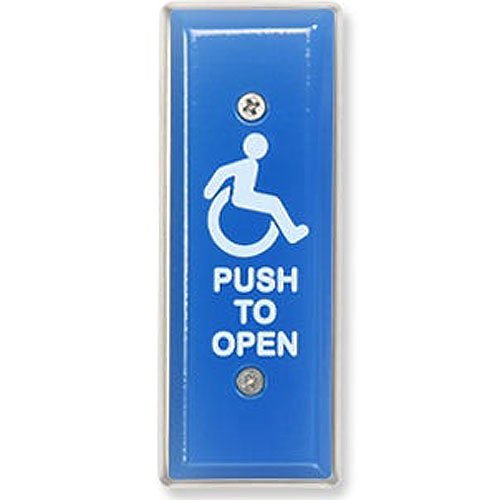 MS Sedco 59J-H  59J Series Jamb Style Push Plate Switch, Blue Background with White Legend, 1 11/16" X 4 1/2"