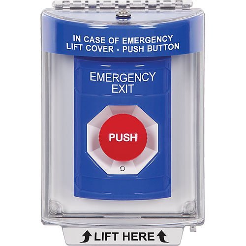 STI SS2431EX-EN Blue Indoor / Outdoor Flush Turn-to-Reset Stopper Station with EMERGENCY EXIT