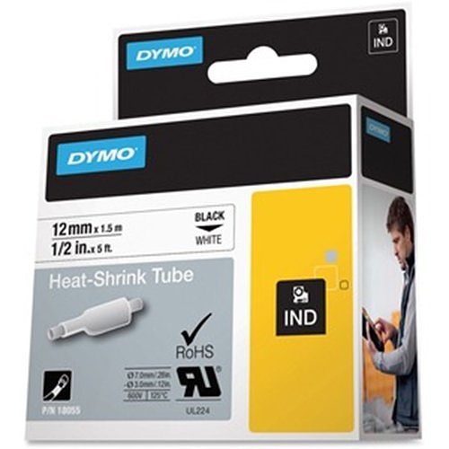 DYMO 18055 Rhino 1/2" x 60' Heat Shrink Tubing for Wire and Cable, White