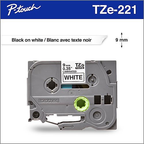 Brother TZE221 Black on White Laminated Tape 9 mm