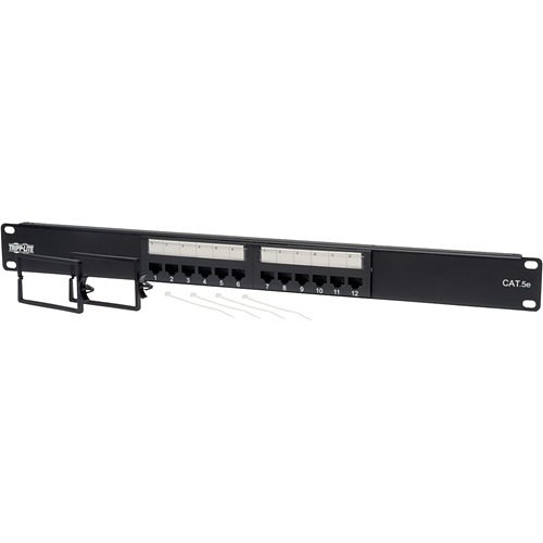 Tripp Lite N052-012 12-Port 1U Rack-Mount Cat5e 110 Patch Panel, 568B, RJ45 Ethernet, TAA, 19" Rackmount Ready, 1U Height (1.75")