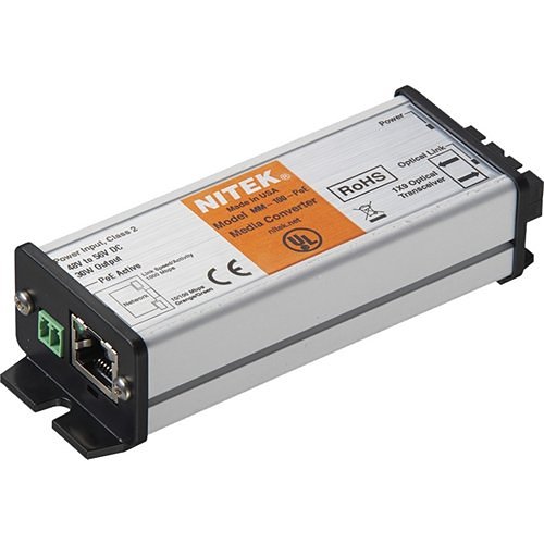 NITEK MM-100-POE Single Channel 10/100 Media Converter with POE for Multimode Fiber