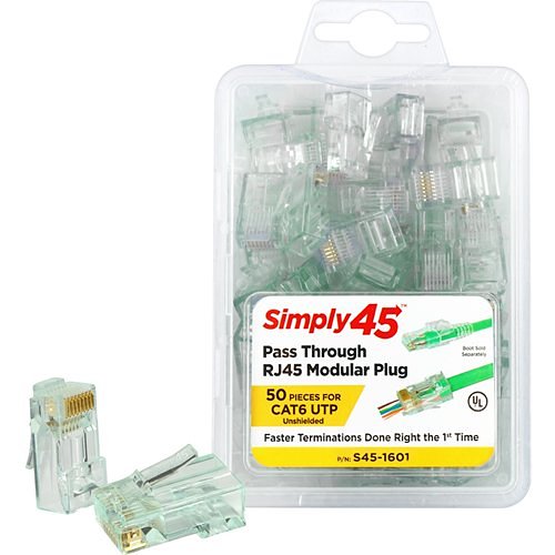 SIMPLY45 1601 - Cat6 Unshielded - Pass Through TJ45 - 50pc Clamshell