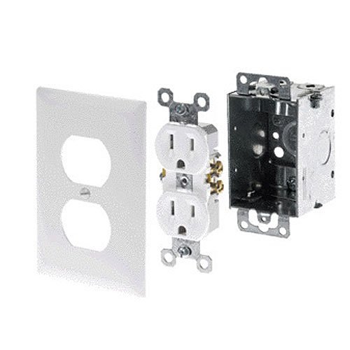 Legrand-On-Q AC Power Kit (Electrical Box, White Duplex Receptacle, White Faceplate)