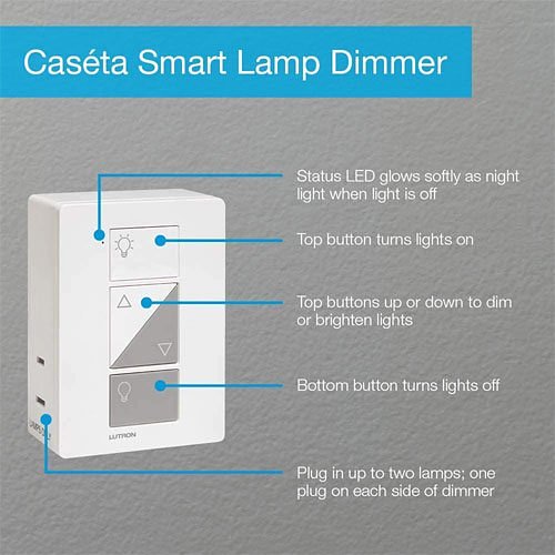 Lutron PD-3PCL-WH Caseta Smart Home Plug-in Lamp Dimmer Switch, Works with Alexa, Apple HomeKit, and The Google Assistant, White