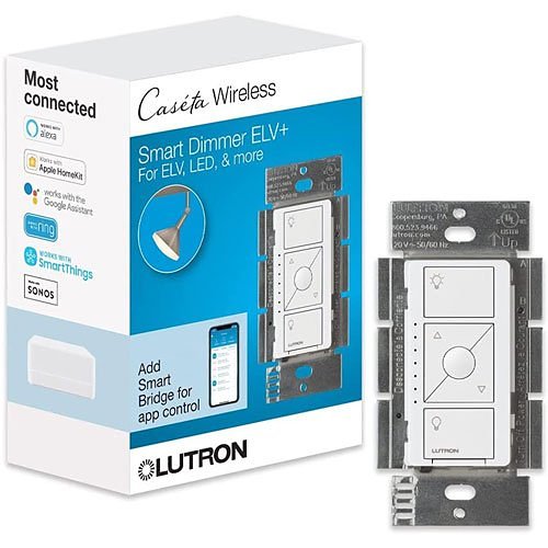 Lutron PD-5NE-WH Caseta Wireless Smart Lighting ELV Dimmer Switch for Electronic Low Voltage Light Bulbs, White