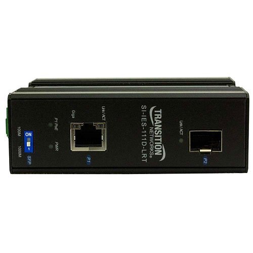 Transition Networks SI-IES-111D-LRT Unmanaged Hardened PoE+ Injector/Converter (1) 100/1000Base-X SFP Slot + (1) 10/100/1000Base-T PoE+ Port