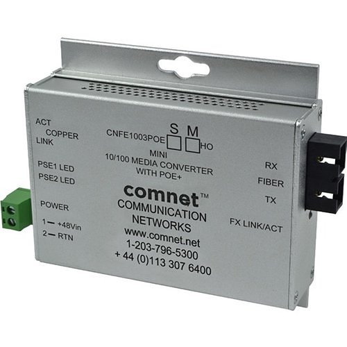 ComNet Industrially Hardened 100Mbps Media Converter with 48V POE, Mini
