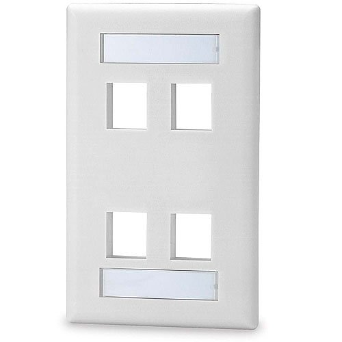 Signamax SKFL-4-WH 4-Port Single-Gang Keystone Faceplate With Labeling Windows, White
