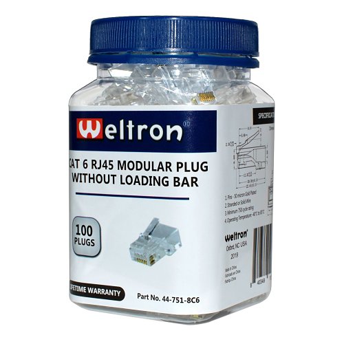 Weltron 44-751-8C6 Cat6 RJ-45 Modular Plug, 100-Pack