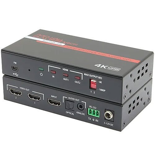 Hall SP-HD-2B 2-Channel HDMI Splitter with Analog and Optical Audio Output and 4K Support