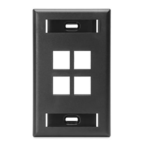 Leviton 42080-4ES Single-Gang QuickPort Wallplate with ID Windows, 4-Port, Black