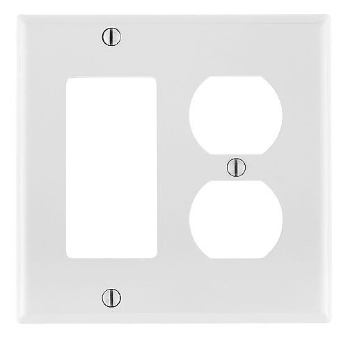 Leviton 80746-W Roll over to zoom CHOOSE A COLOR 2-Gang 1-Duplex 1-Decora/GFCI Device Combination Wallplate, Standard Size, Thermoplastic Nylon, Device Mount, - White