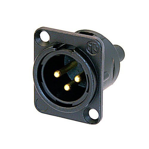 Neutrik NC3MD-S-1-B D Series 3-Pin Male Receptacle with D-Size Metal Body and Screw Terminals, Gold Contacts, Black Metal Housing